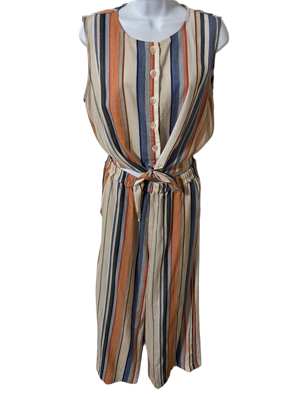 Annie 50 Sleeveless Striped Tie-Waist Jumpsuit Size Small